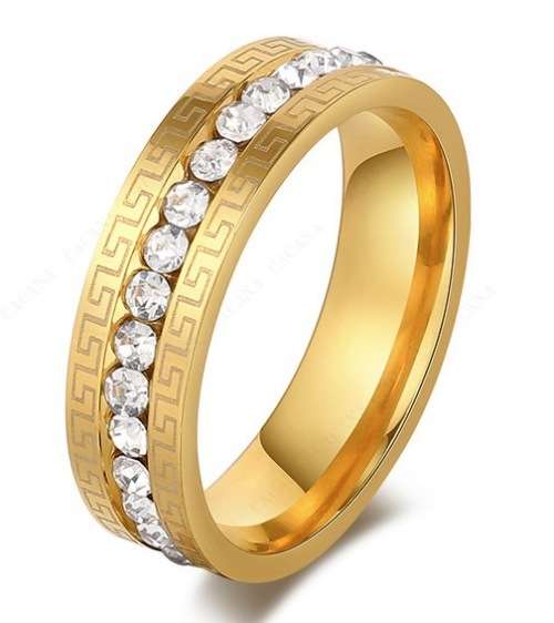 Greek Eternity Crystal Golden 316L Stainless Steel Band. Ring Size 10 / T-U / 20mm