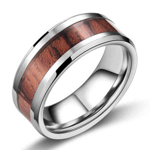 INSPIRED WOOD INLAY 316L STAINLESS STEEL BAND. RING SIZE 9 / R and a Half