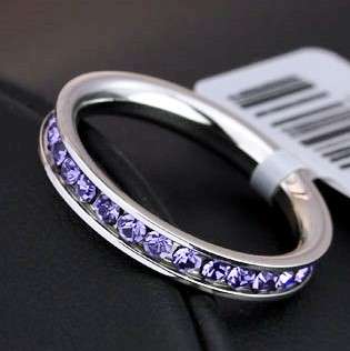 316L Stainless Steel eternity band with PURPLE cubic zirconia stones. - Size 6 / M / 16.3mm