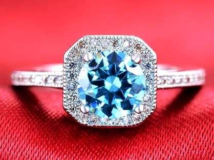 Exquisite! 1.14ct Cr.Blue Topaz and Diamonds Halo Engagement Ring - Size 7 / O / 17.3mm