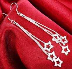 GORGEOUS! TRILOGY OF DANGLING STARS EARRINGS S925 SILVER