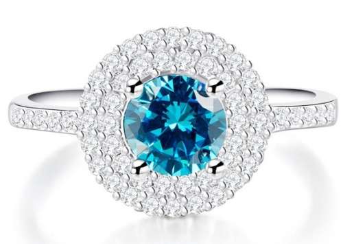 1.77ct Cr. Diamond and Sky Blue Topaz Halo Engagement Ring - Size 7 / O / 17.3mm