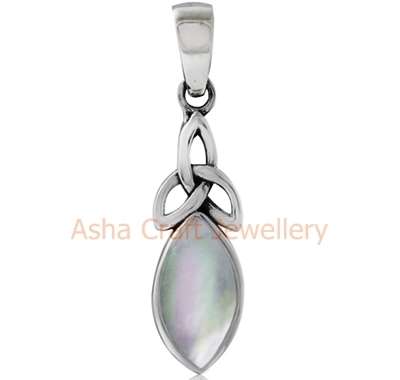 ~~*STER-LING-SIL-VER*~~ Genuine, REAL, Solid, 925 Sterling Silver Pendant, Triquetra Mother-of-Pearl