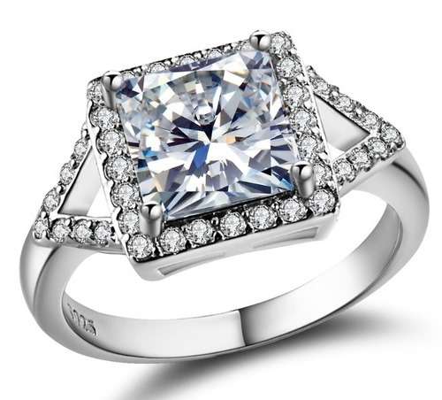 AMAZING!! 3.39CT CR.DIAMOND AND ACCENTS PRINCESS HALO ENGAGEMENT RING - Size 7/O