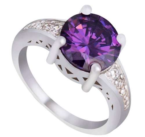 STRIKING!! 3.99CT CR.DIAMOND ACCENTS AND AMETHYST SOLITAIRE RING - Size 10 / U