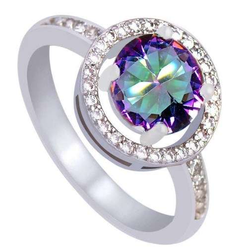 EXTRAORDINARY! 2.39ct Cr.MYSTIC TOPAZ ROUND HALO DESIGN RING - Size 7 / O / 17.3mm