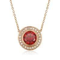 Asha Craft: 13mm Garnet Red Austrian Crystal Halo Necklace - 18k Rose Gold Plated