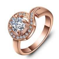 Asha Craft - Sparkling White Austrian Crystal Ring 18k Rose Gold Plated. SIZE 6 / M