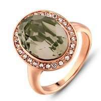 Asha Craft: Large Olive Austrian Crystal Ring 18k Rose Gold Plated. SIZE 6.5 / N