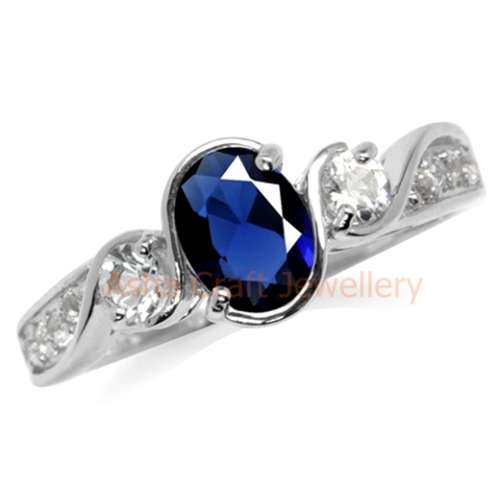~~*STER-LING-SIL-VER*~~ Genuine, REAL, Solid, 925 Sterling Silver, Simulated Sapphire. Ring size 8/Q
