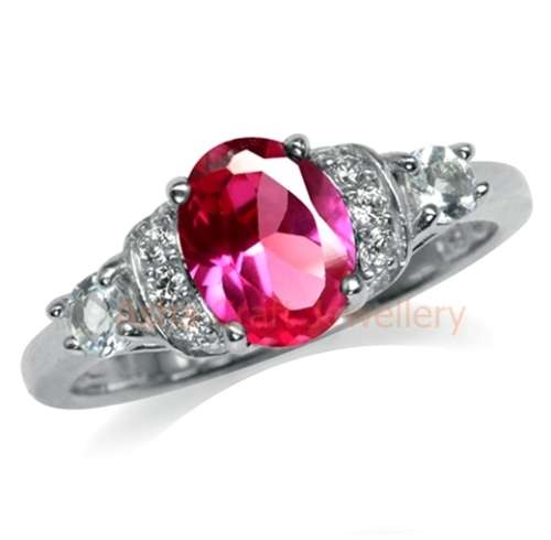 ~~*STER-LING-SIL-VER*~~ Genuine, REAL, Solid, 925 Sterling Silver, Simulated Ruby. Ring size 8/Q