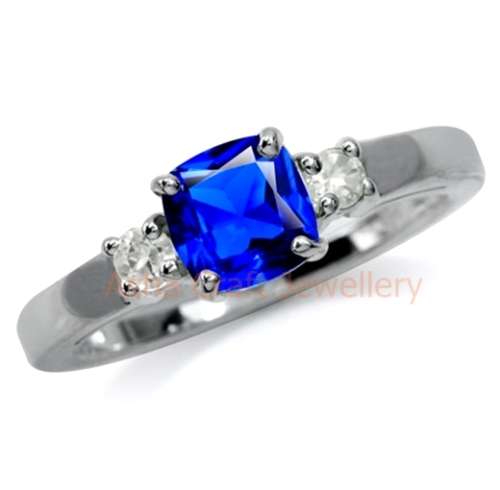 Genuine, REAL, Solid, 925 Sterling Silver, Simulated Sapphire. Ring size 8/Q