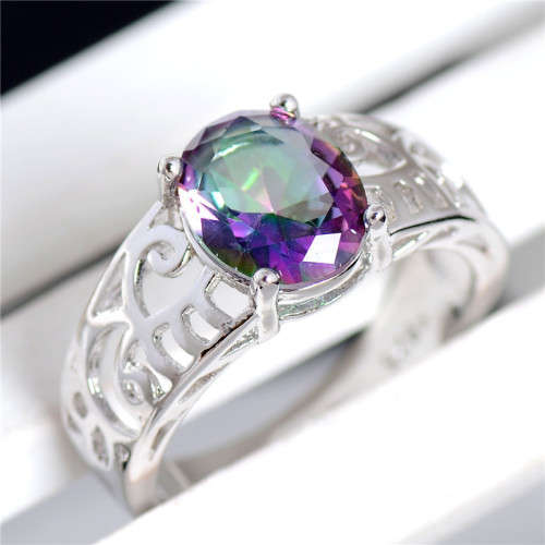 BRAND NEW! Lovely Mystic Cubic Zirconia Solitaire Filigree S925 Silver Ring - Size 8 / Q