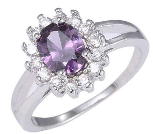 BRAND NEW! Gorgeous Purple and White CZ Halo S925 Silver Ring - Size 7 / O