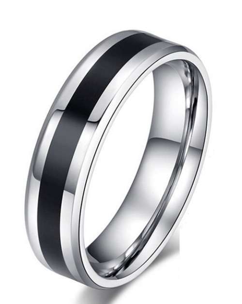 BRAND NEW! Black line 6mm wide SOLID 316L Stainless Steel Ring. Size 11 / W