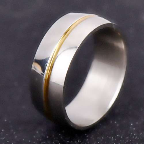 Golden Groove Design, 8mm wide, SOLID 316L Stainless Steel Wedding Band. Ring size 7 / O