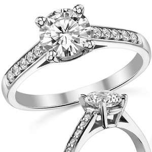 Round Forever Brilliant 1.44ct Cr. Diamond Cathedral Style Engagement Ring - Size 8/Q/18mm