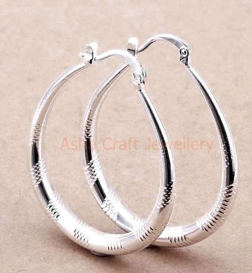 COOL!! TEXTURED LARGE 38mm HOOP EARRINGS S925 SILVER