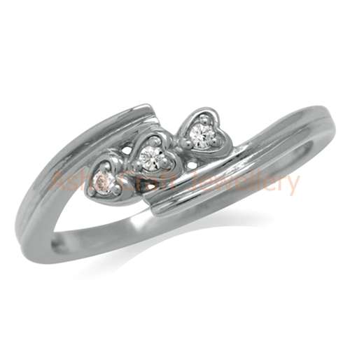 ~FREE SHIPPING~ Genuine, REAL, Solid, 925 Sterling Silver Ring, Hearts White CZ. Size 4/H