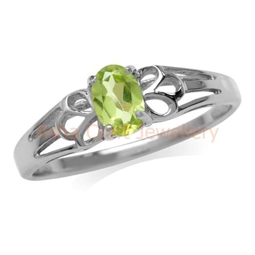 ~~*STER-LING-SIL-VER*~~ Genuine, REAL, Solid, 925 Sterling Silver Ring, Genuine Peridot. Size 4/H