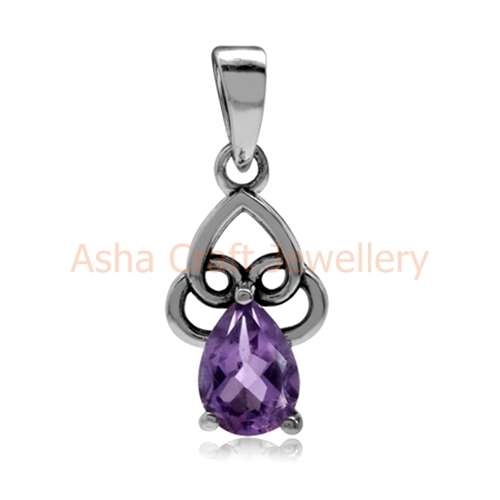 ~FREE SHIPPING~ Genuine, REAL, Solid 925 Sterling Silver Pendant, Natural Amethyst. Filigree