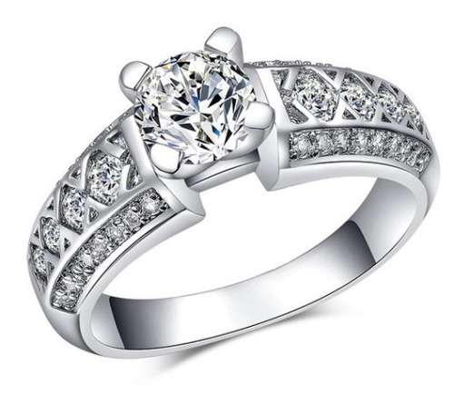 SPARKLING 1.32CT. CR.DIAMOND SOLITAIRE AND ACCENTS ENGAGEMENT RING - SIZE 7 / O
