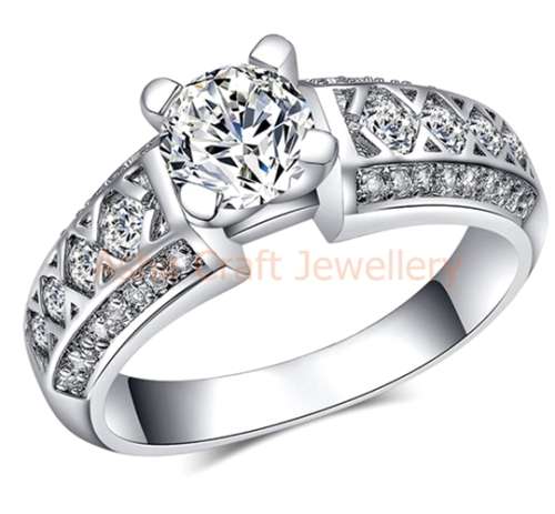 SPARKLING 1.32CT. CR.DIAMOND SOLITAIRE AND ACCENTS ENGAGEMENT RING - SIZE 7 / O
