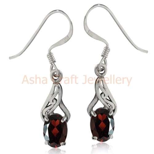 ~FREE SHIPPING~ Genuine 925 Sterling Silver Victorian Earrings, 1.82ct. Natural Garnet
