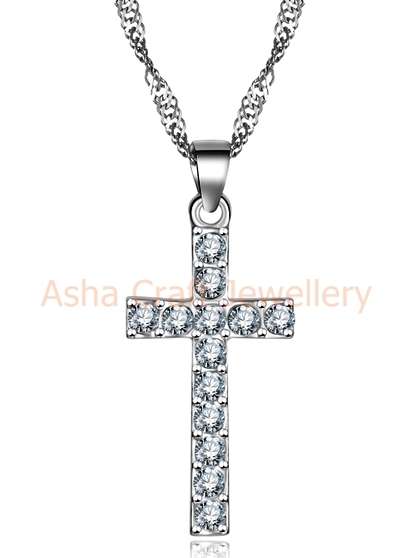 BRAND NEW! Top White Austrian Crystal Cross Necklace set in 316L Stainless Steel