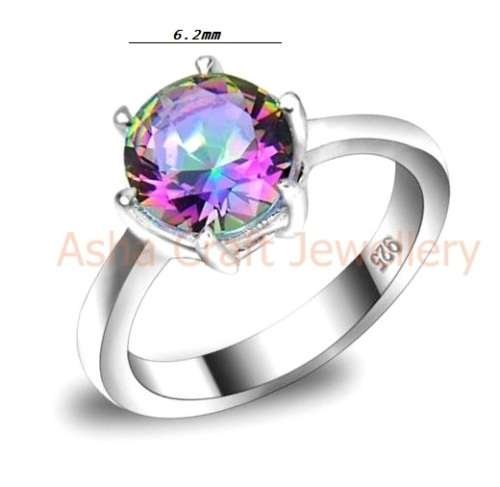 ASHA CRAFT: Multi-faceted Mystic Topaz Simulant 0.90ct. S925 Silver Ring. Size 5 / J+ / J ½