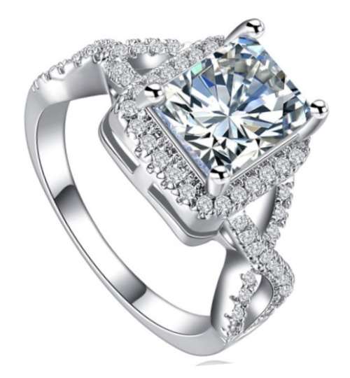 ASHA CRAFT: Enchanting Emerald cut 3.28ct. Cr.Diamond Engagement Ring. Size 8 / Q