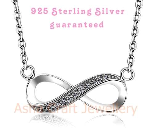 Asha Craft: Solid Genuine 925 Sterling Silver Infinity Design CZ Accents Necklace-45cm