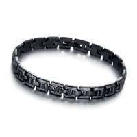 Asha Craft: Stainless Steel Greek Motif 8mm Black Bracelet - 19.7cm