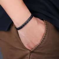 Asha Craft: Stainless Steel Greek Motif 8mm Black Bracelet - 19.7cm