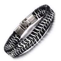 LATE START!!! Genuine Leather Black & White Bracelet - 21cm