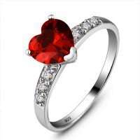 Genuine, REAL, Solid 925 Sterling Silver Ring, Garnet CZ Heart. Size 7 / O