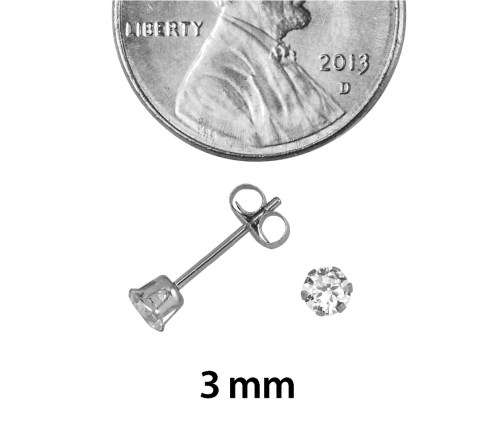 Asha Craft: AAA+ Sparkling 3mm White CZ 316L Stainless Steel Studs