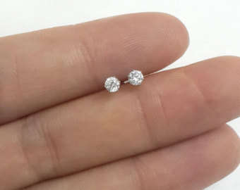Asha Craft: AAA+ Sparkling 3mm White CZ 316L Stainless Steel Studs