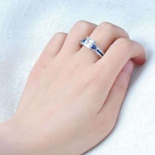 Asha Craft: Sensational 2.08ct Cr.Blue Sapphire Princess Engagement Ring - Size 11.25 / W