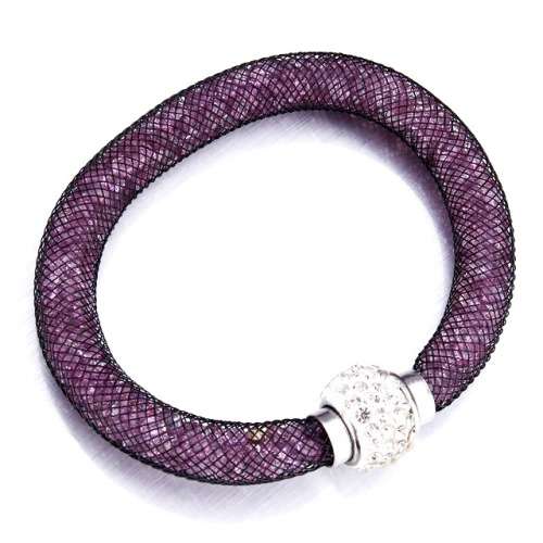 Crystal Bangle Bracelet Mesh with Magnetic Clasp - AMETHYST PURPLE
