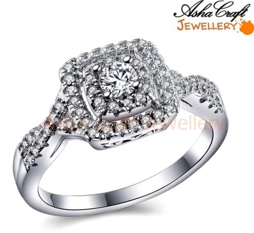 BREATHTAKING! Sparkling Double Halo 0.81ct. Cr.Diamond Engagement Ring. Size 8/Q