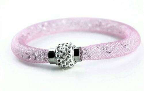 NEW STARDUST COLLECTION - Crystal Bangle Bracelet Mesh with Magnetic Clasp - PALE PINK