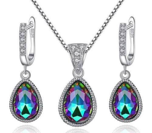 ~~*STER-LING-SIL-VER*~~ REAL 925 Sterling Silver Neklace & Earrings SET, Cr. Mystic Topaz