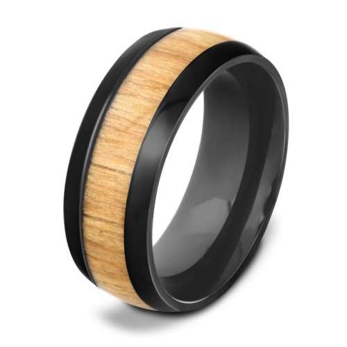 BLACK Mens Wood Inlay Wedding Band. Ring Size 12 / X+ / 21.4mm