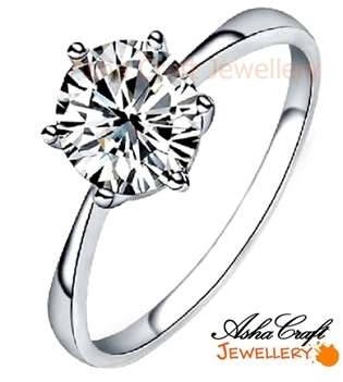 ASHA CRAFT: Stylish Solitaire 0.85ct Cr.Diamond Ladies Engagement Ring - Size 9 / R+ / 19mm