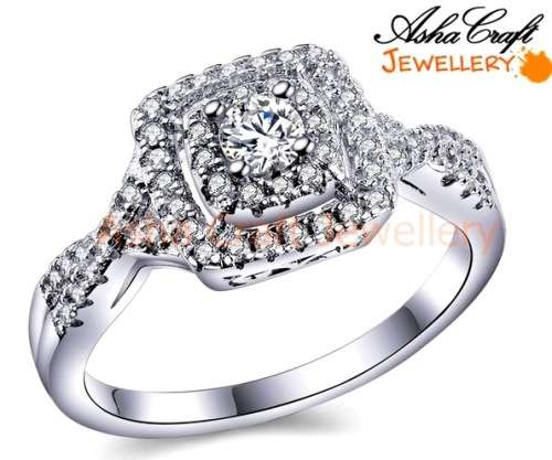ASHA CRAFT: BREATHTAKING!!! 0.81ct. Cr.Diamond Halo Engagement Ring. Size 8 / P+