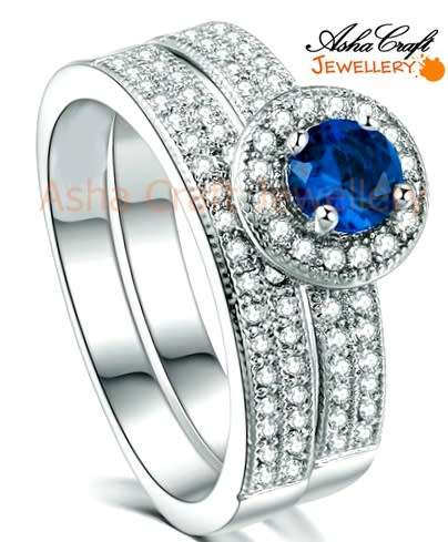 **ENCHANTING** 0.67ct Cr.Diamond & Cr. Sapphire Engagement and Wedding Rings - Size 7 / N+