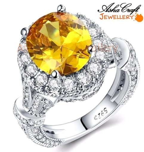 HUGE!!! 3.85CT CR.CITRINE AND 1.86CT CR.DIAMOND HALO ENGAGEMENT RING - Size 8/Q