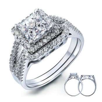[Value: R1299] Genuine REAL Solid 925 Sterling Silver Wedding Ring Set, White CZ. Size 7/O