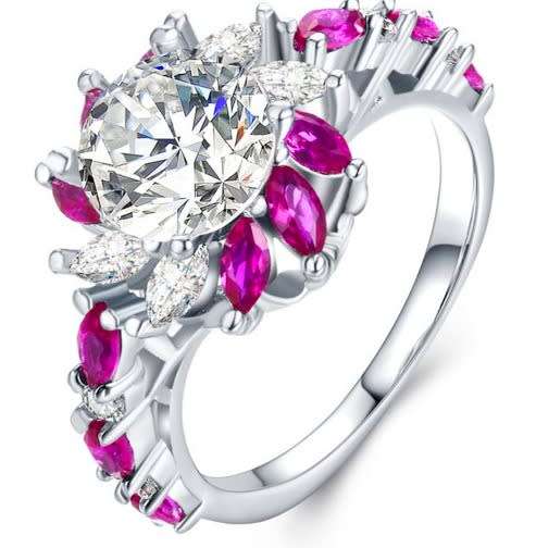 Magnificent!! 1.88ct Cr.Diamond and Cr. Ruby Designer Cluster Ring - Size 7 / N+